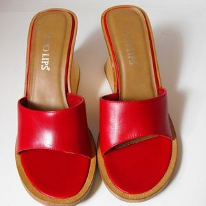 Two Lips Red Slides Wooden Heel Size 9M